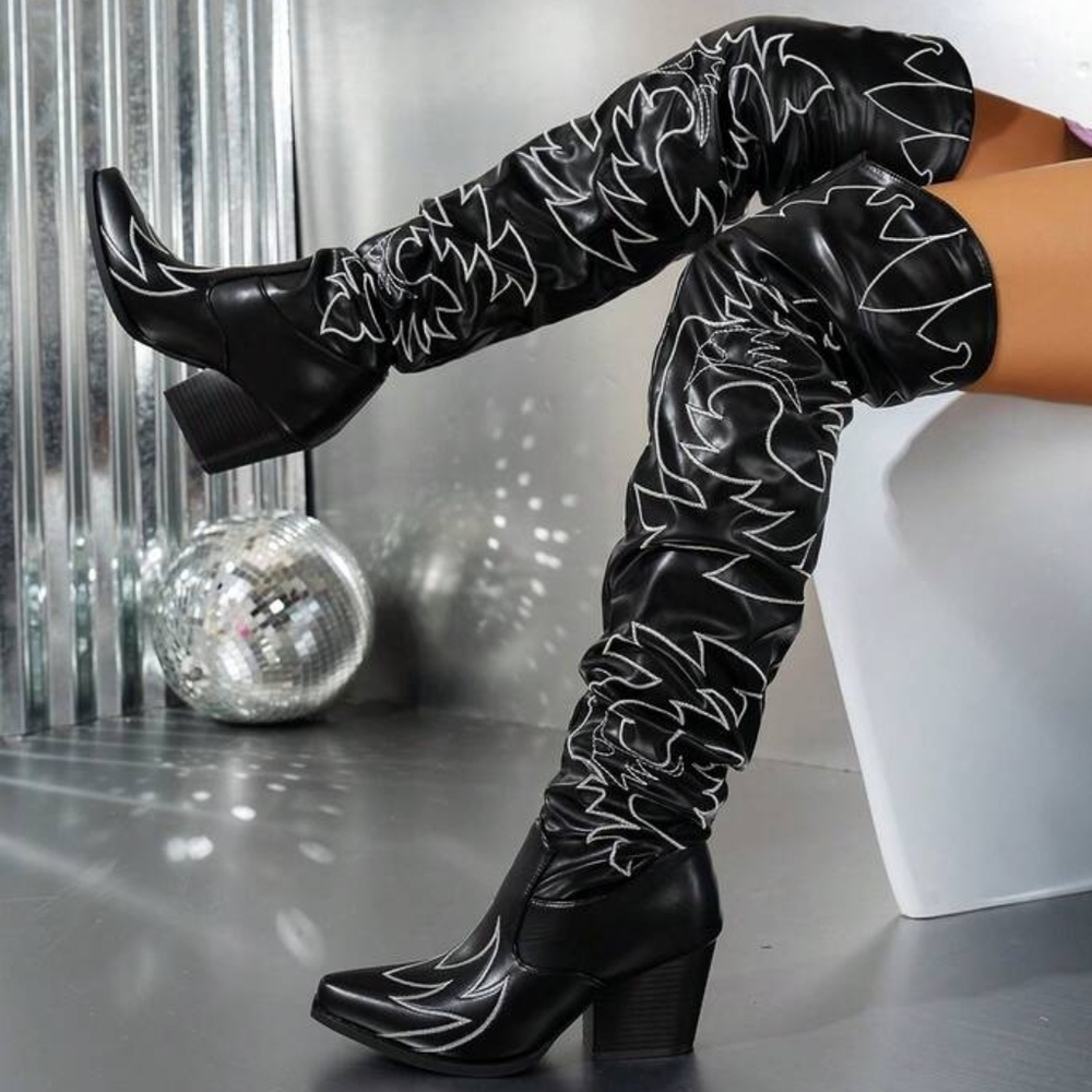 NWOT!! Black Over the Knee Boots with White Accents